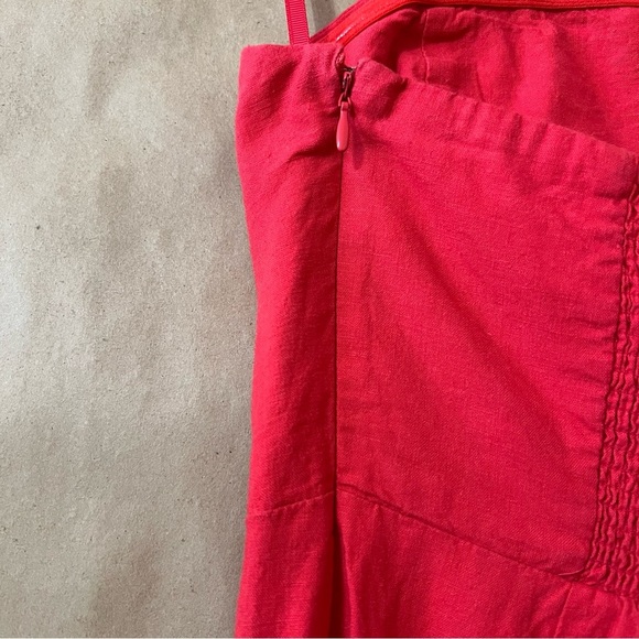 Urban Outfitters | Red Linen Strapless Midi Dress Leg Slit Column Dress Size S - Picture 13 of 13